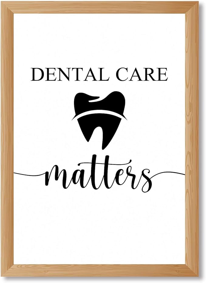 Framed Dental Care Matters Poster Canvas Print Art, Minimalist Aesthetic Wall Art Painting, Trendy Pictures, Wall Decoration for Bathroom, Office, Dorm Room Home Decor (Wood Framed,8L"X12W")