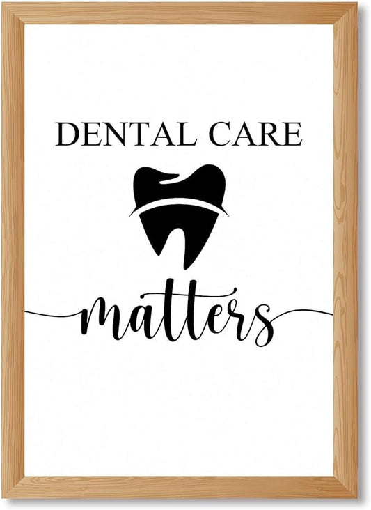 Framed Dental Care Matters Poster Canvas Print Art, Minimalist Aesthetic Wall Art Painting, Trendy Pictures, Wall Decoration for Bathroom, Office, Dorm Room Home Decor (Wood Framed,16L"X24W")