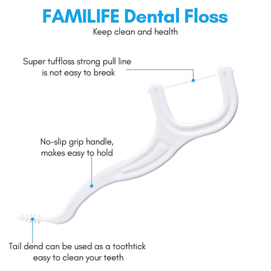 FAMILIFE Floss Picks, 200 Count Unflavored Dental Floss Cleaner, Tooth Picks Flossers with 4 Travel Handy Cases, Helps to Fight Tooth Decay and Keep Your Teeth Clean, Sticks for Family