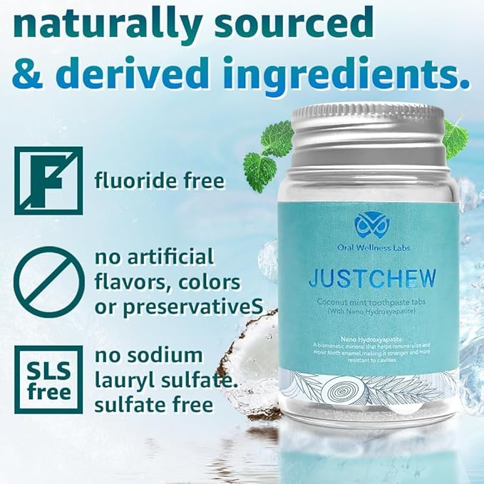 Toothpaste Tablets - Nano Hydroxyapatite,Fluoride & Plastic Free, Eco & Travel Friendly，Natural Whitening Toothpaste - Remineralize with NHA （1 Bottle / 1 Month-Coconut Mint）