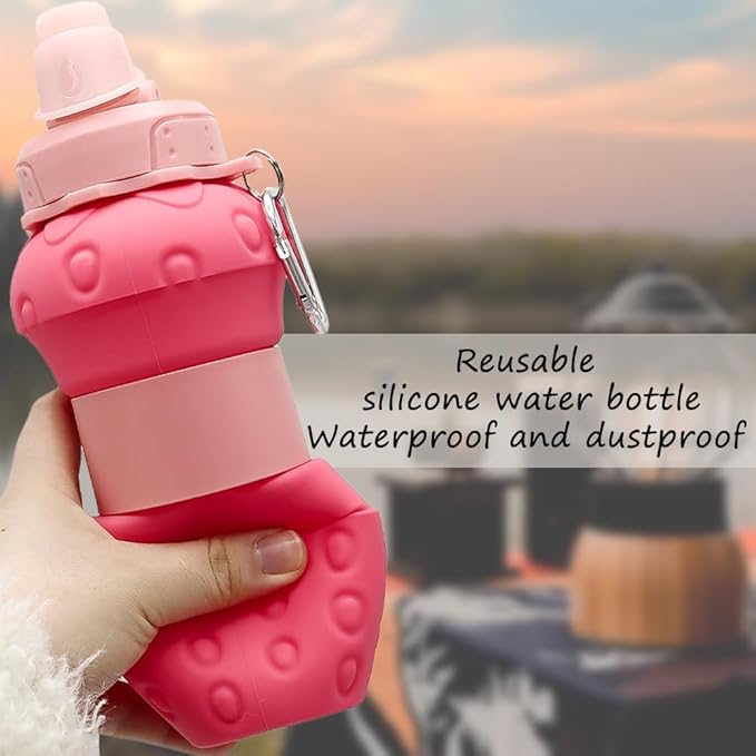 Silicone Collapsible Water Bottle - 16oz Leakproof BPA-Free Portable Sports Cup, for Outdoor Hiking Gym Travel