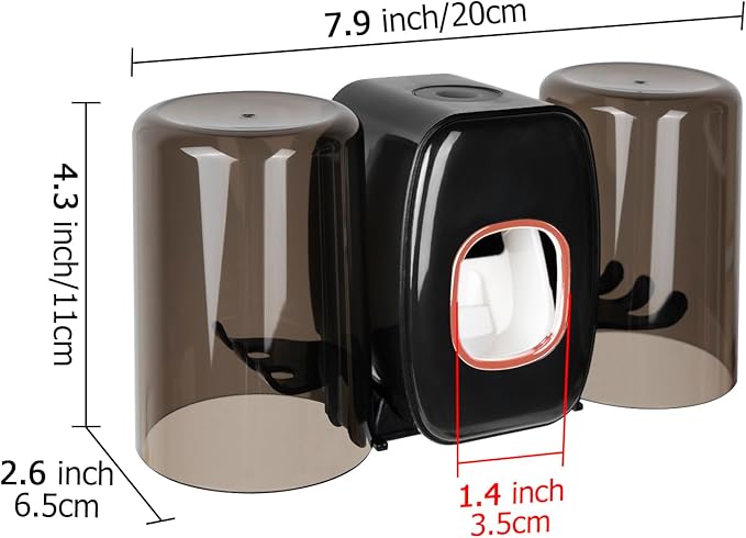 4 Slots Wall Mount Toothbrush Holder with Cover, Self Adhesive Toothbrush Storage Organizer for Shower, Toothbrush Hanger with 2 mouthwash Cups for Bathroom, Medicine Cabinet, Dorm (Black)