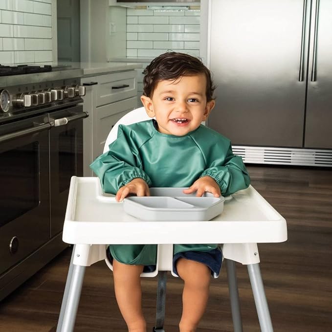 Tiny Twinkle Long Sleeve Bib for Babies & Toddlers – 2 Pack Waterproof Smock Bibs for Eating – Machine Washable & Mess-Proof, Baby Feeding Essential & Shower Must-Have (Slate Olive,6–24M)