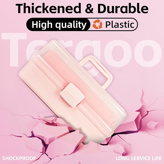 14in 3-Layer Multipurpose Craft Organizers and Storage with Adjustable Dividers, Portable Tackle Box, Folding Art & Craft Case for Medicine, Tool, Sewing Organizer (Pink, X-Large)