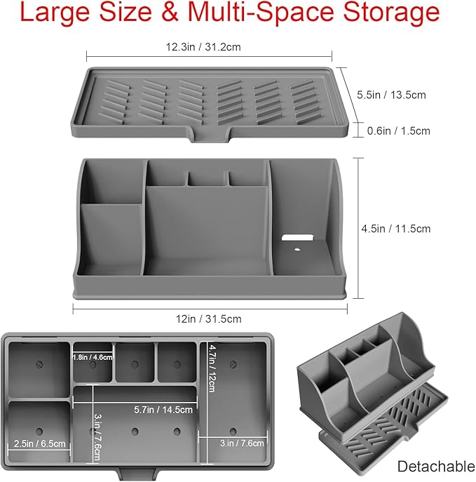 Large Silicone Bathroom Toothbrush Holder with Drainage, Electric Family Size Toothbrush Holder 7 Slots Countertop Toothpaste Holder Stand Organizer for Kids and Adult, Grey