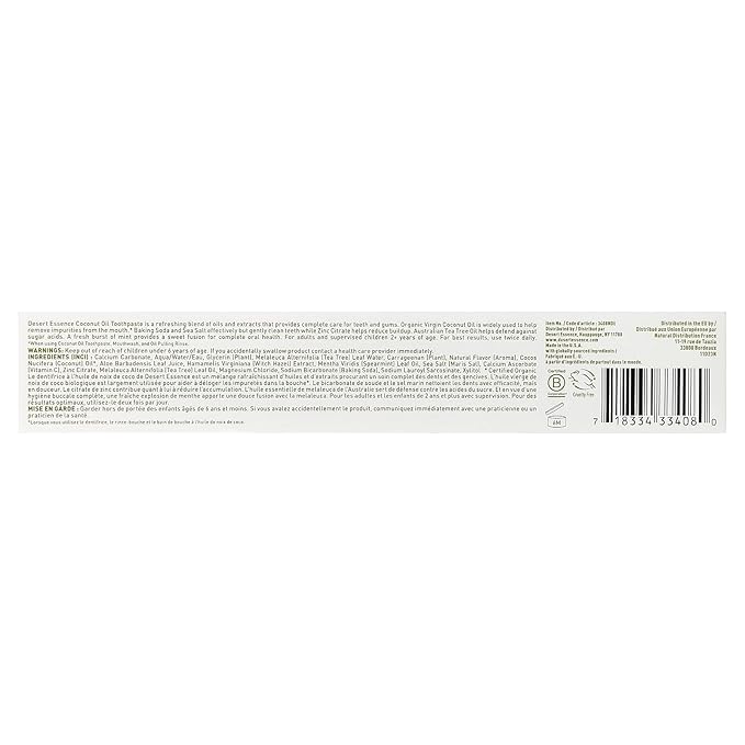 Desert Essence Tea Tree Oil Toothpaste - Coconut Mint - 6.25 Oz - Refreshing Taste - Complete Oral Care - Baking Soda - Sea Salt - Pure Essential Oil - Fights Against Sugar Acids - Zinc Citrate