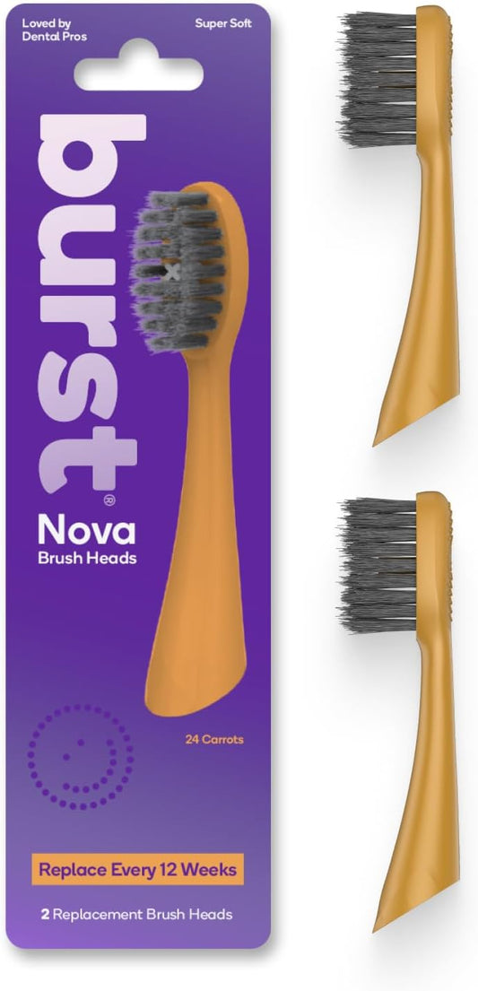 BURST Replacement Heads for Nova Sonic Toothbrush (Orange) | Super-Soft Bristles Reduce Risk of Abrasion & Irritation | Tapered Ends Reach Below The Gumline | for a Whiter, Brighter Smile
