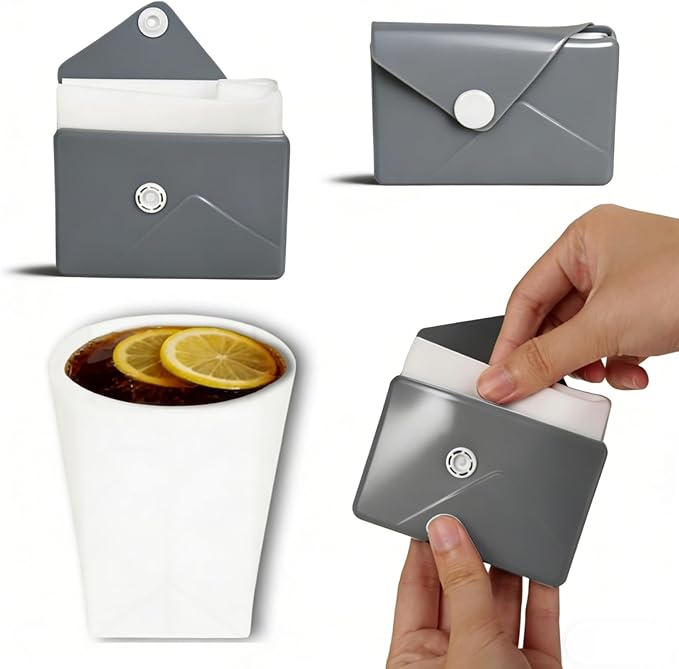 Silicone Collapsible Travel Cup, Portable Foldable Water Cup,Reusable Leak-Proof Design For Camping, Hiking, Sports.Card Bag Design For Easy Insertion Into Pockets (Grey blue)