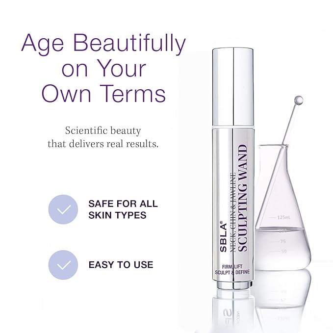 SBLA Beauty - Neck, Chin & Jawline Sculpting Wand 0.7 Fl Oz / 20mL - Lifts & Firms the Neck, Chin, Jawline & Decollete - Reduces Lines & Wrinkles - Smooths, Tightens Sagging Skin - Evens Out Skin Tone