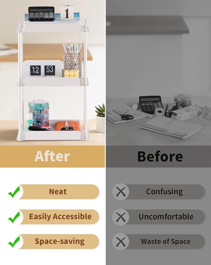 KATHY&BOB Bathroom Countertop Organizer, Make-up Desk Organization, Dressing Shelf Desktop Storage for Bathroom Cosmetic Dorm Kitchen Living Room, Multipurpose Cubicle Display Rack (White, 3 Tiers)