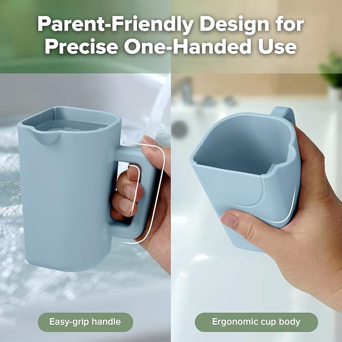 haakaa Gentle Pour Bath Rinse Cup | Food Grade Silicone Shampoo & Body Washing Rinser Cup for Kids with Easy Grip Handle - Sea Breeze