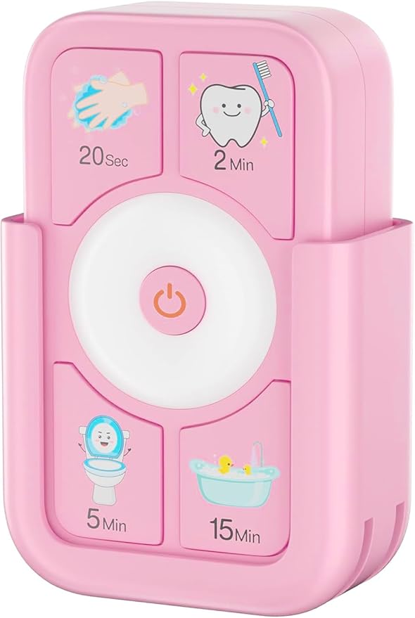 Timer for Kids Brushing: 2 Minutes Teeth Brush 20 Seconds Hand Washing 5 Min Toilet 15 Min Shower, Time Management Tool for Children - Pink