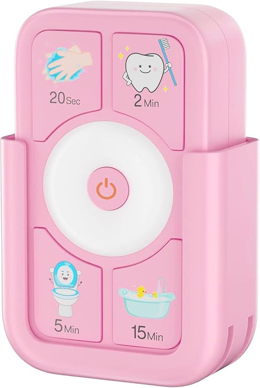 Timer for Kids Brushing: 2 Minutes Teeth Brush 20 Seconds Hand Washing 5 Min Toilet 15 Min Shower, Time Management Tool for Children - Pink