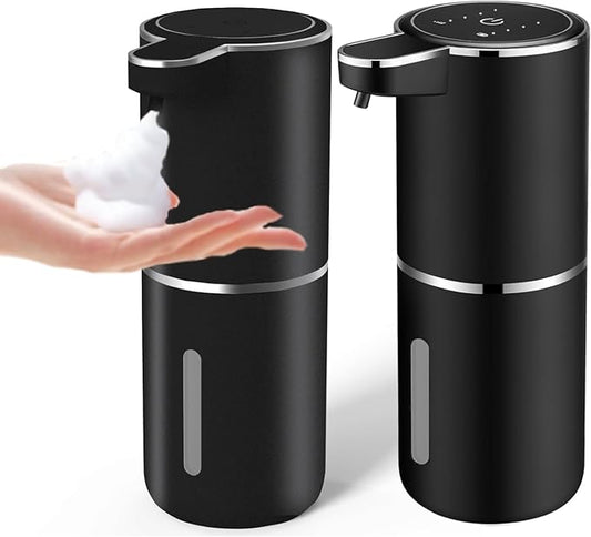 2Pack Automatic Soap Dispenser Touchless Foaming Soap Dispenser USB Rechargeable Dispenser Electric Wall Mounted Dispenser Pump for Bathroom Kitchen Dish Soap(Black)