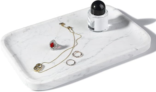Statuario Marble Vanity Tray - Decorative Organizer for Bathroom Countertop, Dresser, Kitchen Sink