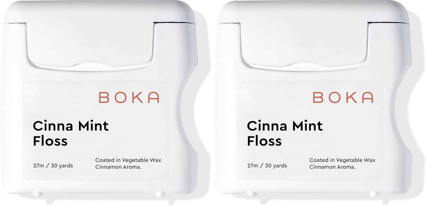 Boka Cinna Mint Woven Dental Floss, Made from Natural Vegetable Wax, Teflon-Free, 30 Yards of Waxed Floss (Pack of 2)