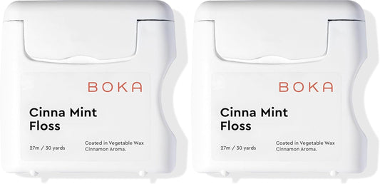 Boka Cinna Mint Woven Dental Floss, Made from Natural Vegetable Wax, Teflon-Free, 30 Yards of Waxed Floss (Pack of 2)