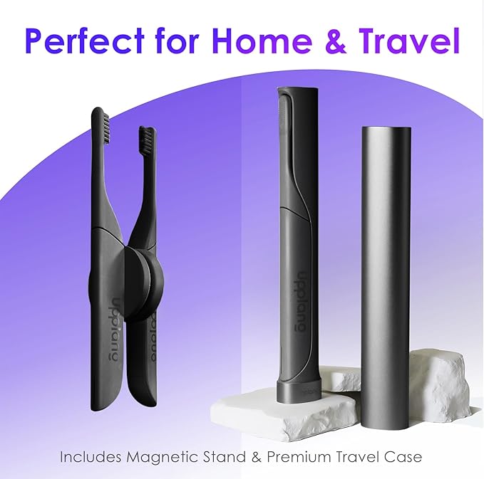 Electric Toothbrush, Portable Travel Sonic Toothbrush with Protective Case USB-C Rechargeable, Neutral Comfort Bristles, Waterproof, Smart Timer, Compact for Daily Use (Slate Gray)