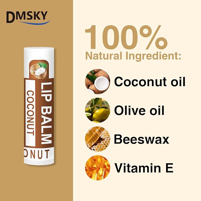 DMSKY 60 Pack Lip Balm, Natural Lip Balm Bulk, Moisturizing Lip Balms with Vitamin E and Coconut Oilfor Chapped Lips-12 Flavors
