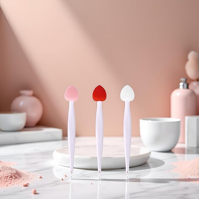 3Pcs Multicolor Lip Scrub Brush,Lip Exfoliator Brush,Silicone Lip Scrubber Exfoliator Tool, Double-Makeup Brushes and Tools,Sided Mini Silicone Brush Lip Lightening for Dark Lips,Remove Dead Skin