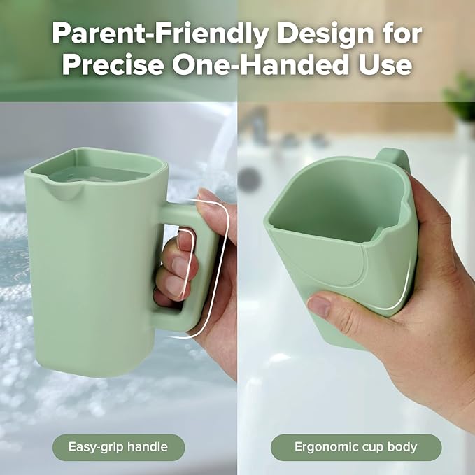 haakaa Gentle Pour Bath Rinse Cup | Food Grade Silicone Shampoo & Body Washing Rinser Cup for Kids with Easy Grip Handle - Pea Green