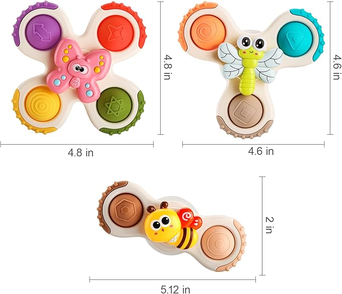 ALASOU 3PCS Pop Suction Cup Spinner Toys for 1 Year Old Boy Girl|Novelty Spinning Tops Toddler Stocking Stuffers|Baby Bath Toy for Kids Ages 1-3|1 Year Old Boy Christmas Birthday Gift for Infant