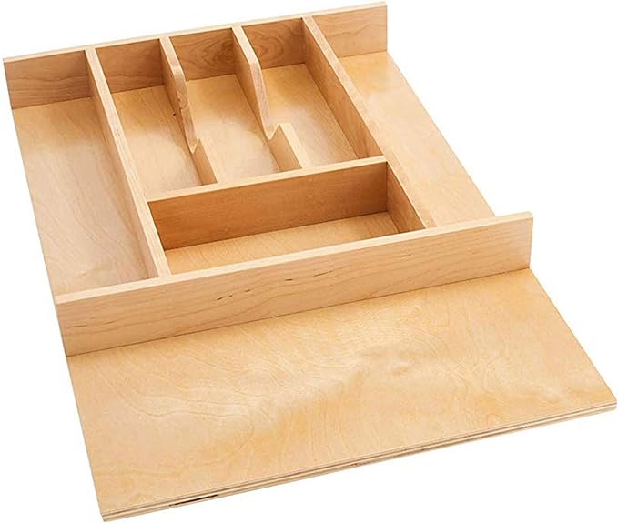 Rev-A-Shelf Trim-to-Fit Silverware Drawer Organizer For Kitchen Utensil Cutlery Cabinet Storage, Natural Maple Wood 7 Compartment Tray Insert 4WCT-1SH