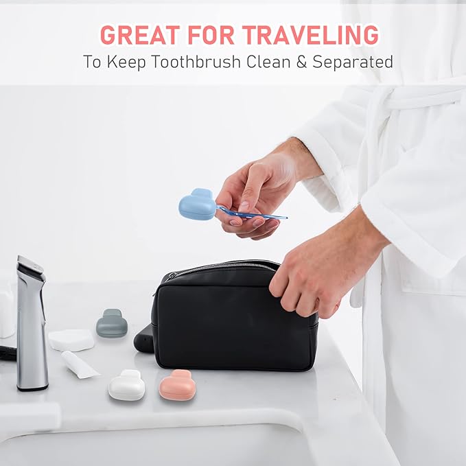 Toothbrush Covers Caps Family Pack:Tooth Brush Coveres Travel Case Protector Plastic Clip for Household Travel, Fits Electronic and Manual Toothbrushes for Adults Kids (W+PINK)