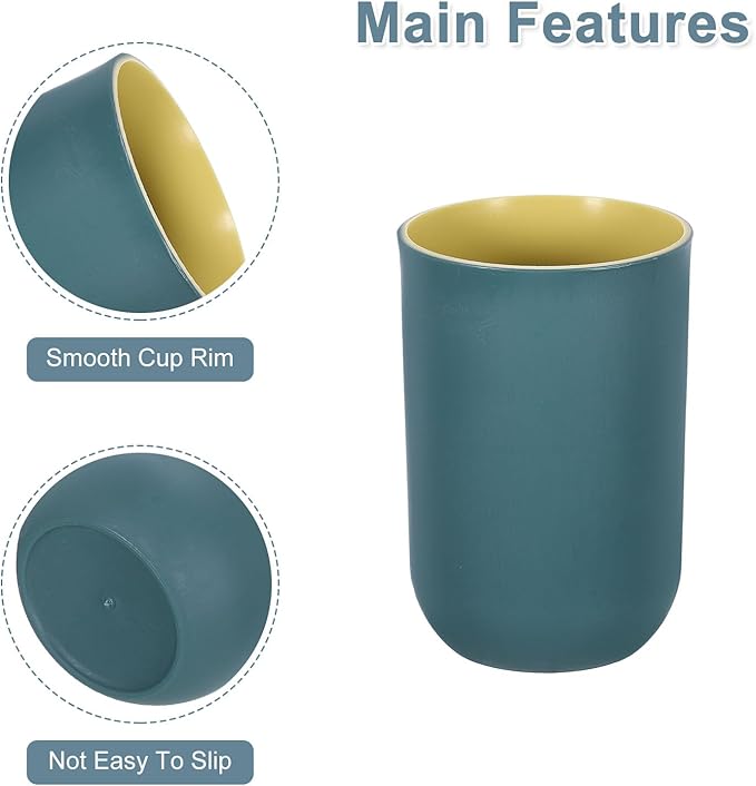 uxcell 2Pcs Plastic Drinking Cups, Double Color Unbreakable Reusable Bathroom Cup Mouthwash Cup Toothbrush Tumbler Holder, Dark Blue