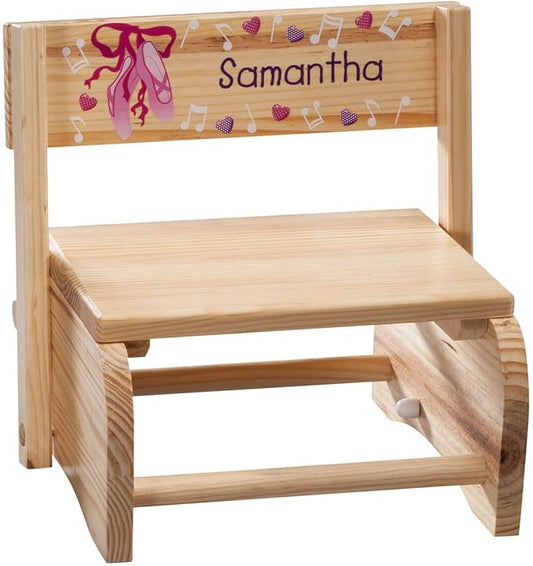 Custom 2-in-1 Children's Step Stool and Chair, Customized with Kid’s Name, Ballerina Design