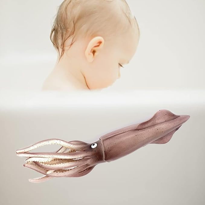 Gemini&Genius Sea Animal Squid Action Figure Toy for Kids, Soft Rubber Realistic Ocean Squid Educational and Role Play Toys for Kids and Collectors, Great Swimming and Bath Figure Toys