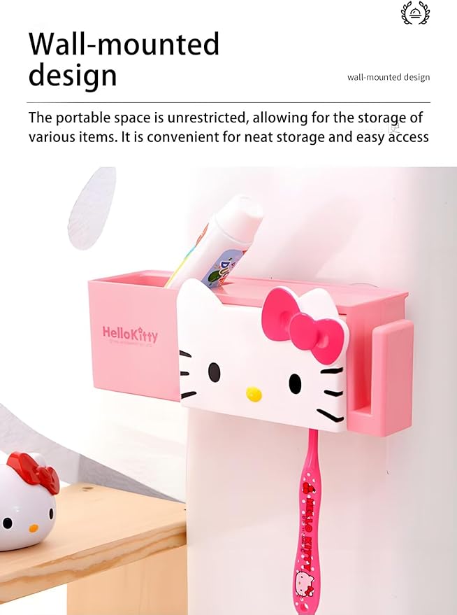 Kitty Wall-Mounted Toothbrush Holder, Suction Cup Multi-Functional Bathroom Toothbrush and Toothpaste Dispenser, Cute Cat Toothbrush Holder, No Drilling Required.