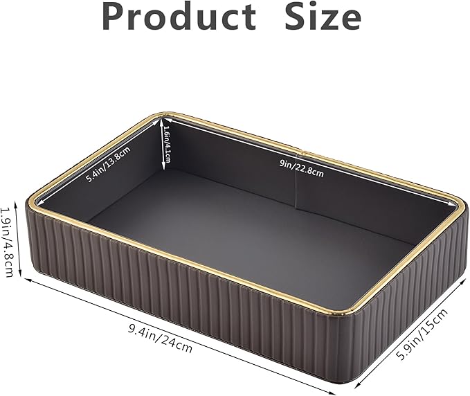 PU Leather Valet Tray,Desk Organizer Tray Nightstand Organizer Trinket Dish Storage Key Bowl Decorative Trays for Phone Wallet Jewelry Watch,Bathroom Bedroom Perfume Vanity Trays,Grey