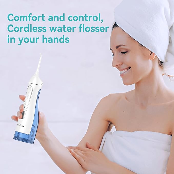 Water Dental Flossers for Teeth，300ML Cordless Portable Electric Water Flosser, 4 Modes Oral Irrigator, Waterproof Rechargeable Water Floss for Deep Cleaning,Plaque Remover,Braces Home Travel Use