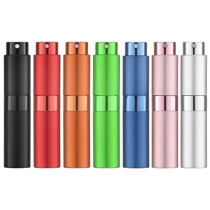 Lisapack Atomizer Perfume 8ML Spray Bottle for Travel (7PCS), Empty Refillable Cologne Dispenser, Portable Sprayer for Men and Women (Multi-colored)