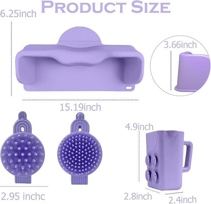 Hair Washing Station for Kids, Silicone Portable Shampoo Bowl and Elderly with Rinse Cup & Scalp Massager, Hair Washing Basin for Sink or Bathtub at Home with Neck Support Purple