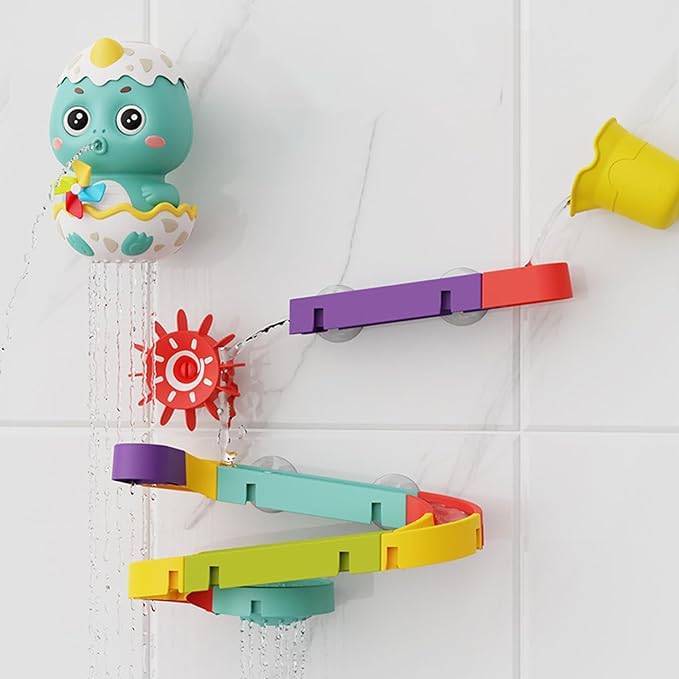 Baby Bath Toys Cute Water Slide Dinosaur Bath Toys with Cup, DIY Track & Balls, Educational Interactive Toy Slide for Baby 3 4 5 6 Shower Toddler