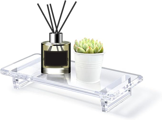 Acrylic Bathroom Counter Tray: Water-Resistant Kitchen and Bathroom Tray Countertop Decor,Perfect for Soap Dish,Vanity,Plant,Candle Decor,and Riser Organizer-Small