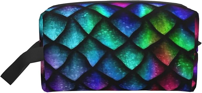 Colorful Dragon Scale Toiletry Bag for Women Men Portable Travel Wash Bag Waterproof Gym Shaving Toiletries Cosmetic Organizer Bag, Shower Bathroom Toiletries Accessories Makeup Bag with Handle