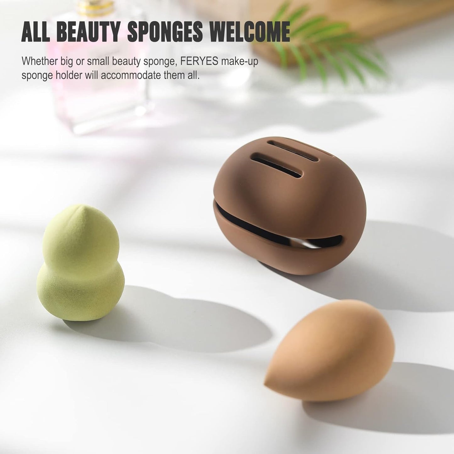 FERYES 2 PCS Makeup Sponge Holder – Shatterproof Eco-Friendly Silicone Beauty Make Up Blender Case for Travel
