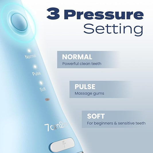 7AM2M Portable Cordless Water Flosser, Oral Irrigator with 3 Modes & 2 Tips, Fast Rechargeable, IPX7 Waterproof, Dental Water Flosser for Travel and Home Use (Light Blue)