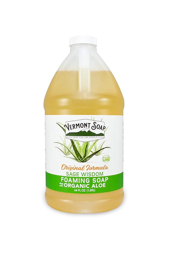 Vermont Soap Organic Sage Lime Wisdom Foaming Hand Soap - Natural Moisturizing Soap for Dry Skin - Fragrance Free Liquid Bathroom Hand Soap - Sage Lime Wisdom - 64 oz