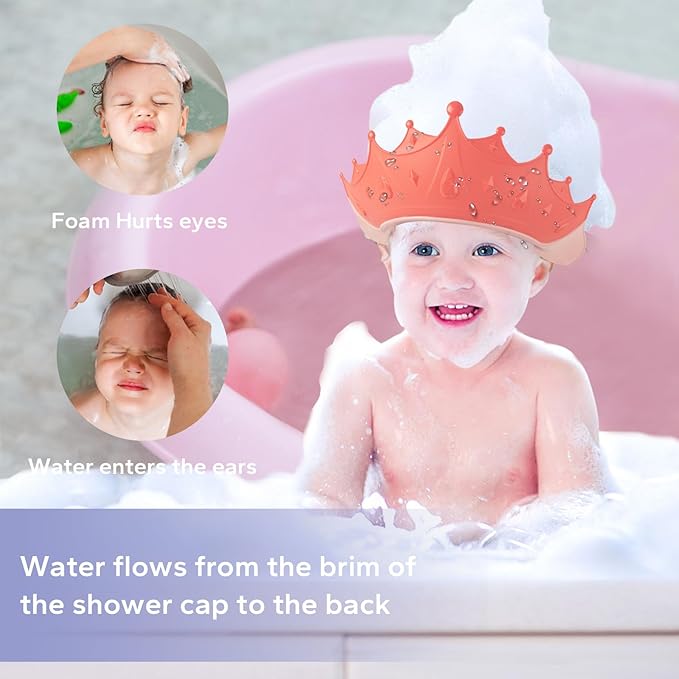 FUNUPUP Baby Shower Cap for Kids with Bath Rinse Cup, Adjustable Toddler Hair Washing Shield Hat Baby Bath Visor Shampoo Hat for Toddlers 6M-9T, Pink