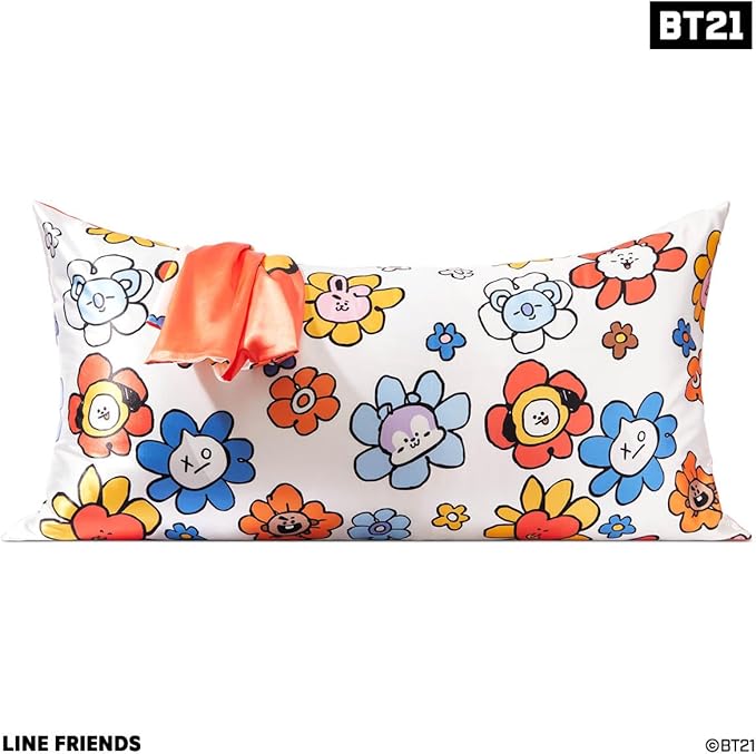 Kitsch x BT21 (Tata) Satin Pillowcase with Zipper for Hair & Skin - Softer Than Silk Pillow Cases, Smooth Cooling Pillow Cover, Wrinkle-Free, Machine Washable, King Size (19x36)