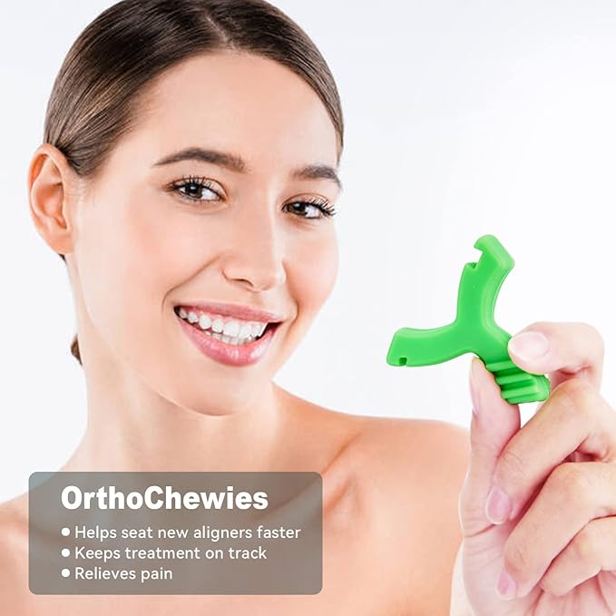 Aligner Chewies for Invisalign, 2 PCS Y-Shaped Chewies for Invisalign Trays Seater Invisible Braces Orthodontic Munchies Dental Chewies (Green/Mint Flavor)