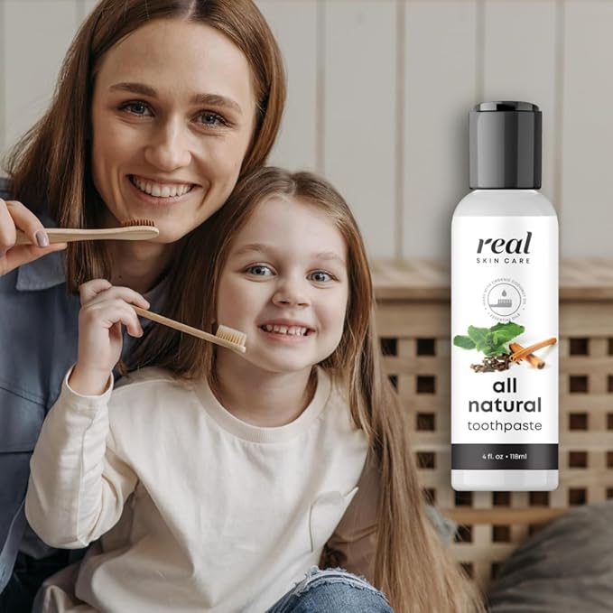 Real Skin Care Coconut Toothpaste | Handmade in USA | All Natural Organic Fluoride Free Toothpaste for Healthy Smiles | Flavored with Essential Oils for Adults & Kids