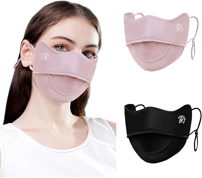 2Pcs UV Face Mask, Sun Masks for Women, Cooling Breathable Face Cover for Outdoors, Washable Reusable