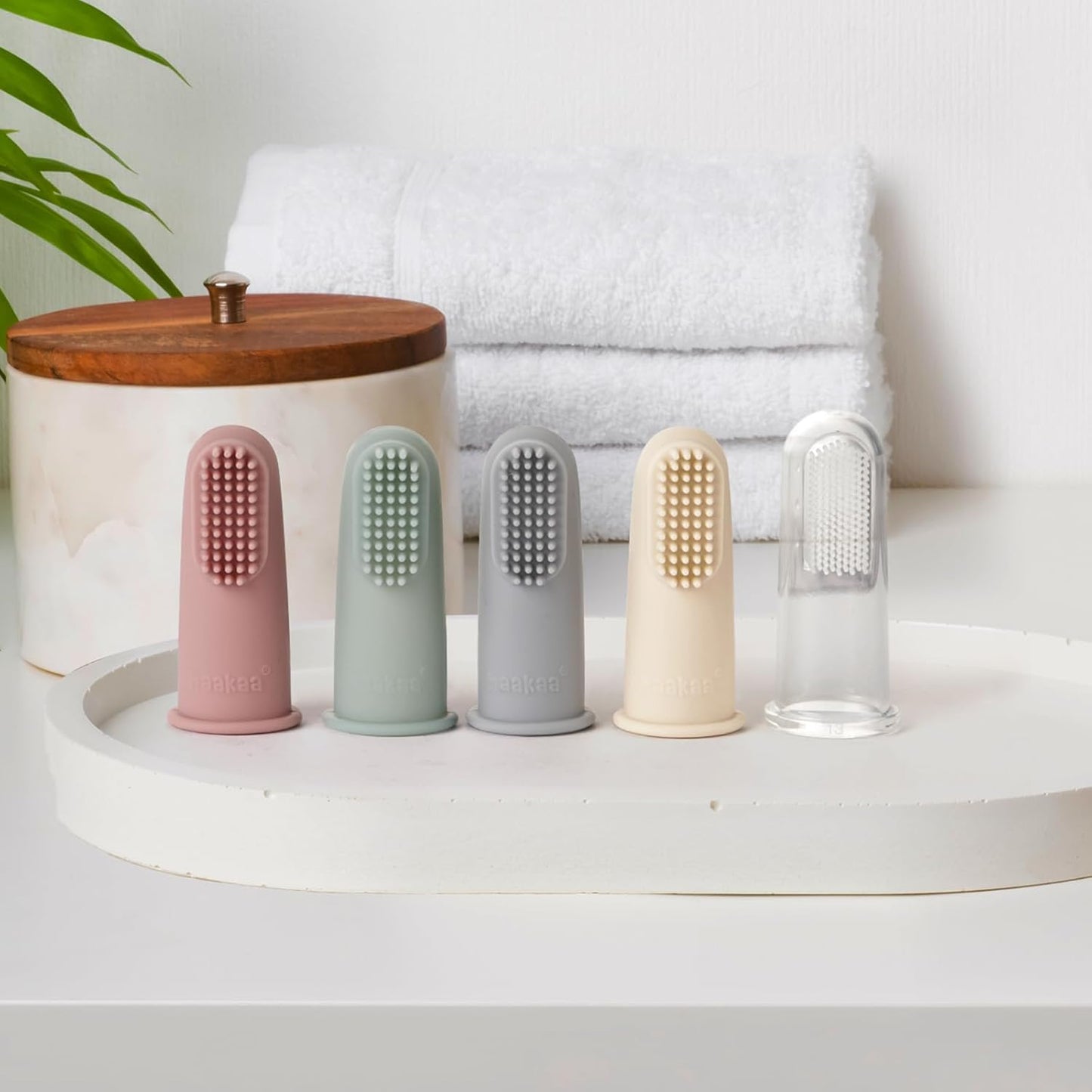 haakaa Silicone Baby Finger Toothbrush, Oral Care for Infants&Babies&Toddlers&Kids, Soft Food Grade Silicone, 0 Months+, 2 Pack, Pea Green