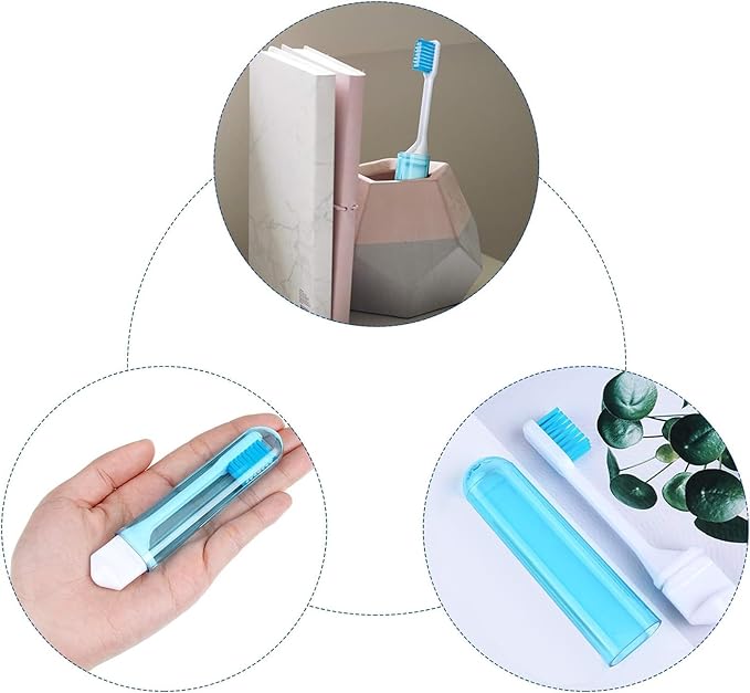 Patelai 4 Pieces Travel Toothbrush Set, Soft Bristle Mini Foldable Tooth Brush with Case, Individually Wrapped Small Portable Travel Size Toiletries Stuff for Camping (Warm Color)