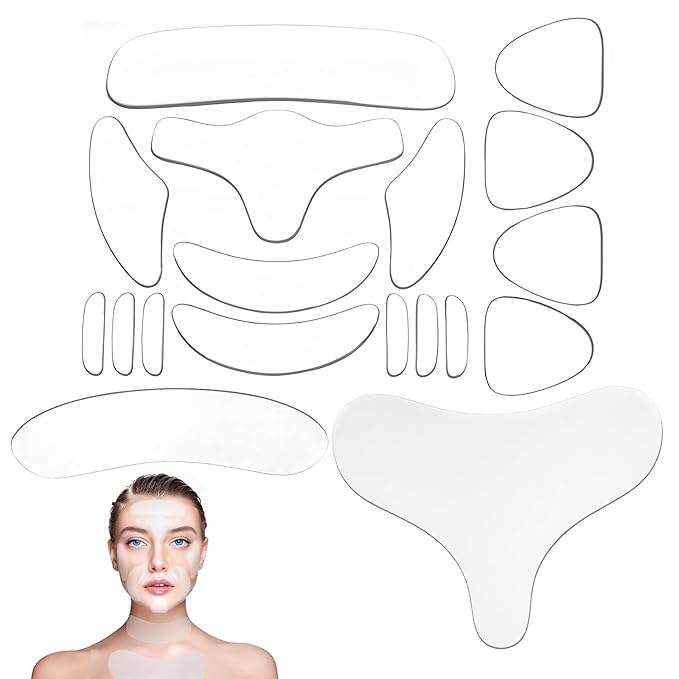 18 Pcs Anti Wrinkle Patches, Reusable Silicone Facial & Neck Wrinkle Patches, Overnight Smoothing Pads for Smile Lines Lips Forehead Chest, Skin-Firming Anti-Aging Skincare